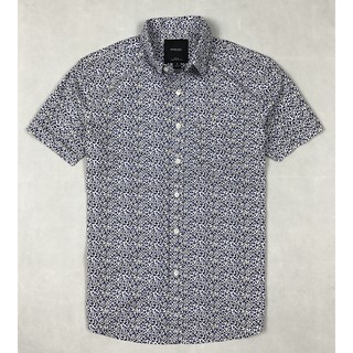 Áo sơ mi nam MANGO ngắn tay họa tiết nhí trắng xanh - Lãng Tử Hào Hoa