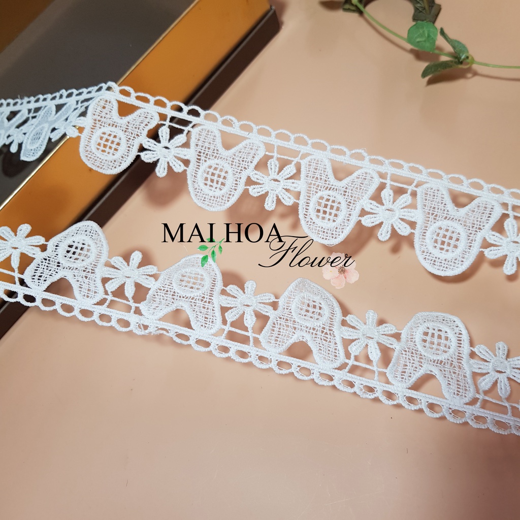 RC8 Cuộn 20 mét dây viền ren dùng làm ren may đồ ren chỉ trắng hình tai thỏ rộng 4.5cm Maihoaflower