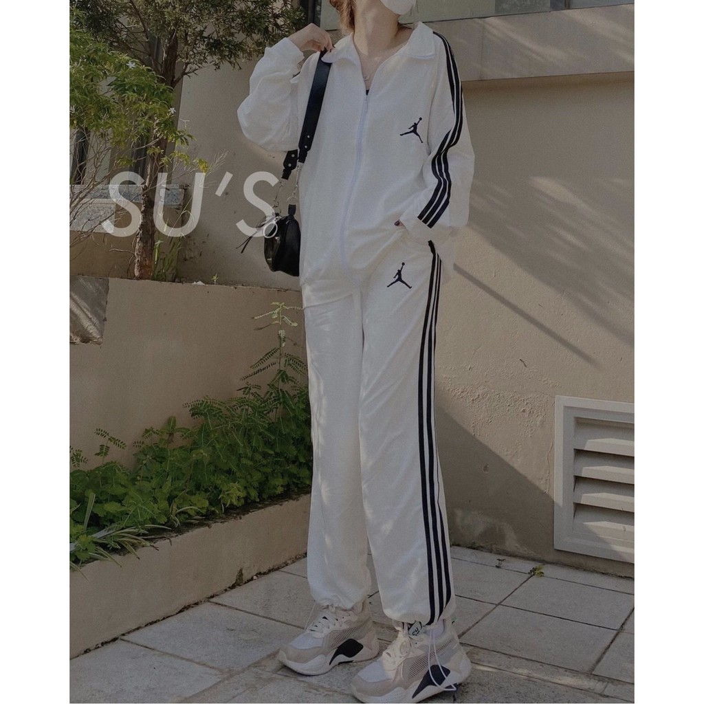 Set Nữ 3 Sọc Bóng Rổ ⚡ Casper.Store | FREESHIP | ⚡ Set quần dài suông áo khoác form rộng, kiểu dáng thể thao