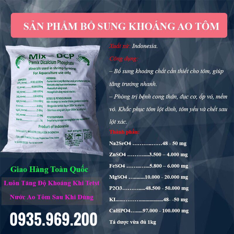 Khoáng tạt MIX DCP ngừa bệnh , cong thân - đục cơ do thiếu khoáng trên tôm , cá , cua  # Khoáng tạt MIX DCP Bao 20kg