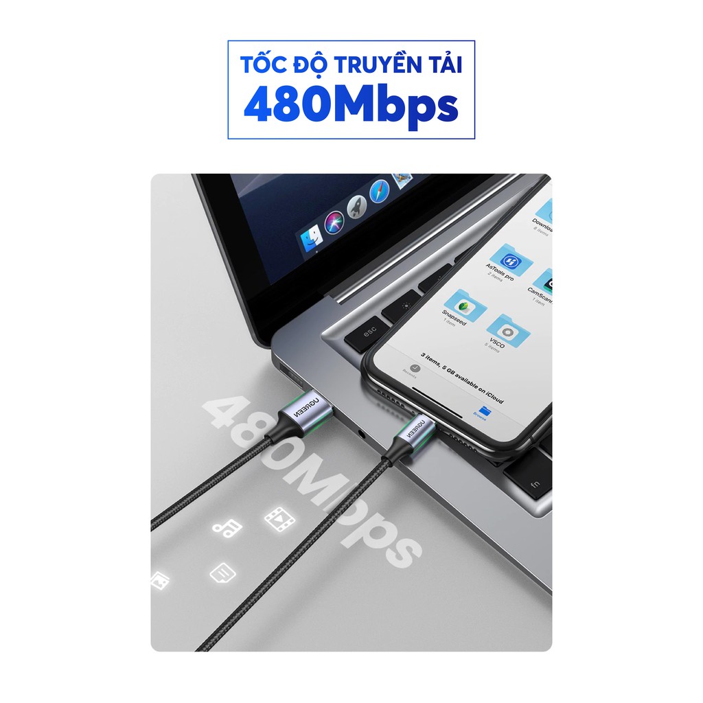 Cáp sạc Lightning MFI UGREEN US155 cho iPhone / iPad / iPod dòng 2.4A dài 1m 2m