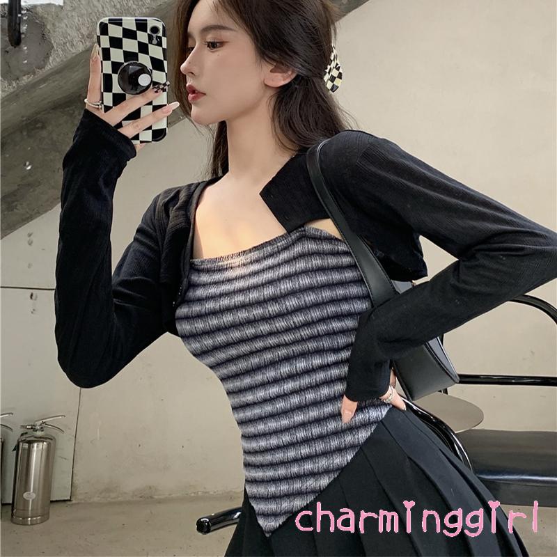 Áo croptop hai dây họa tiết Houndstooth gợi cảm cho nữ
