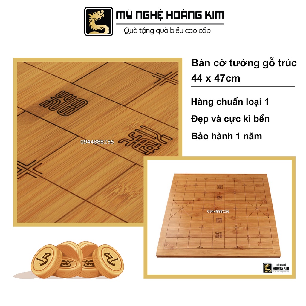 Bàn cờ tướng gỗ trúc 44 x 47cm ( nguyên tấm) Mỹ Nghệ Hoàng Kim, bàn cờ tướng đẹp