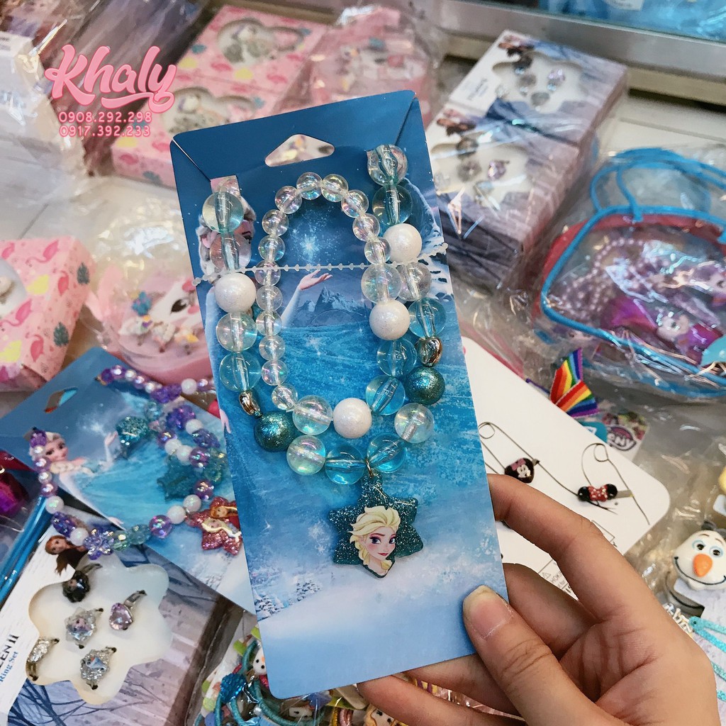 Set 2 món vòng tay và dây chuyền hình Frozen, Peppa Pig, Dog siêu xinh dành cho trẻ em, bé gái