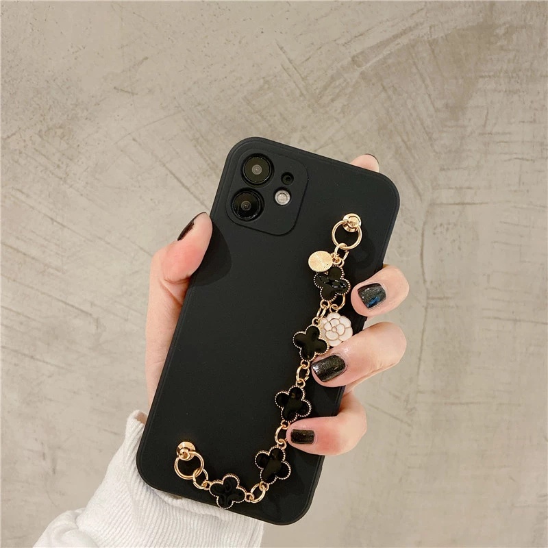 Đen Ốp Điện Thoại tpu Mềm Họa Tiết Hoa Có Dây Đeo Cho iphone 15 14 pro max 13 12 pro max 11 pro max xs max xr x 7 8 plus