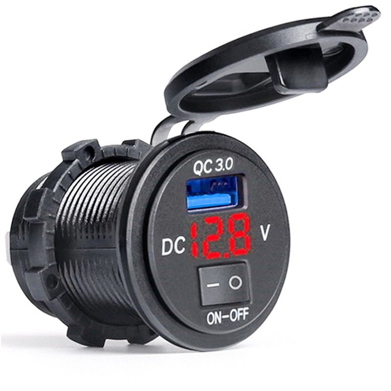 Ổ Cắm USB 3.0 Kiêm Vôn Kế Có Đèn LED Và Cổng Sạc USB Cho Xe Hơi / Xe Máy / Tàu Thuyền