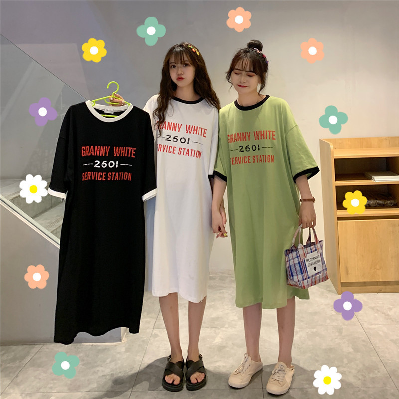 Đầm Thun Cotton Tay Lỡ Dáng Rộng In Chữ Thời Trang Mùa Hè Cho Nữ