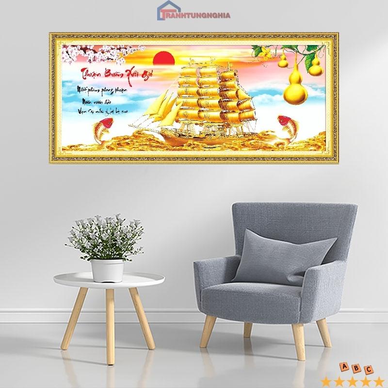 Tranh đính đá, tranh thêu chữ thập thuận buồm xuôi gió