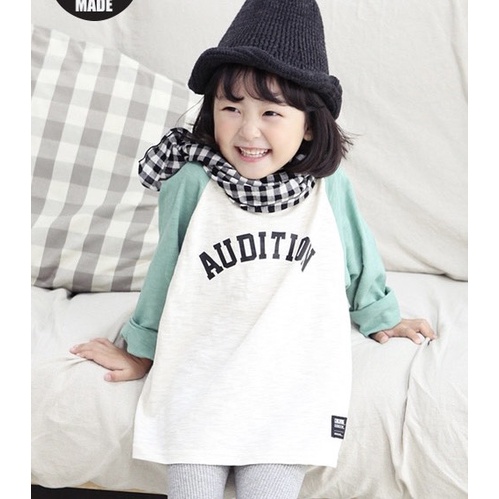 Áo thun cotton dài tay cho bé in chữ AUDITION hai màu (Size12-30kg)