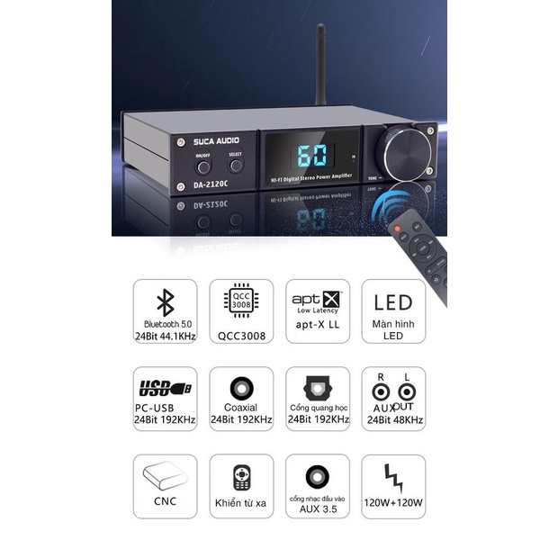 Amply tích hợp giải mã Suca Audio DA 2120C, amly liền DAC phù hợp với mọi dàn âm thanh
