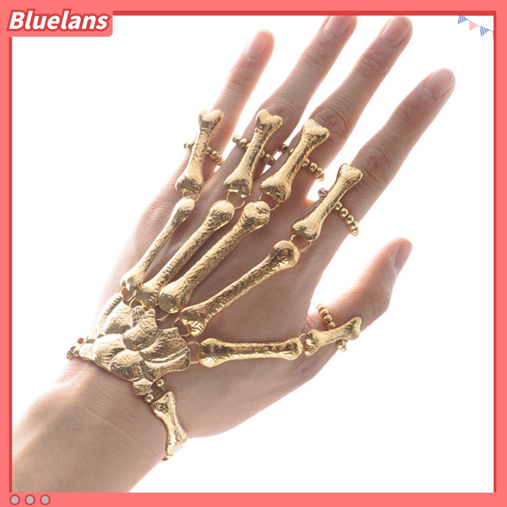 Vòng Đeo Tay Kèm Nhẫn Hình Xương Bàn Tay Phong Cách Gothic Punk 48h