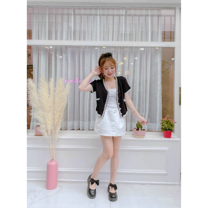 Áo khoác len cardigan quảng châu ngắn tay | BigBuy360 - bigbuy360.vn