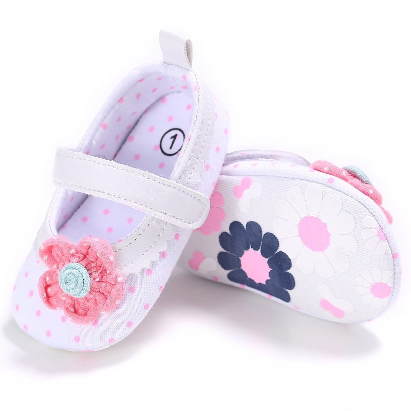 Giày Tập Đi Cotton Mềm Mại Chống Trượt Màu Trơn Đính Hoa Hồng Dành Cho Bé Gái Sơ Sinh