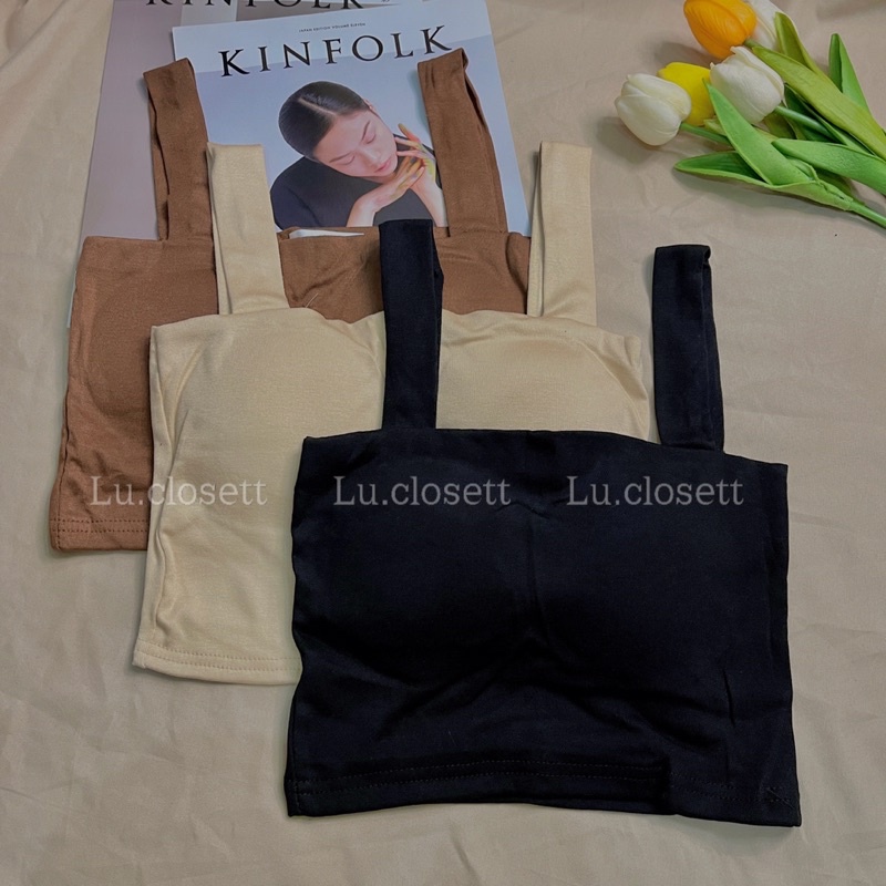 Áo bra 2 dây croptop bản to đệm mút ngực,cổ vuông hai dây phong cách ulzzang, style Hàn Quốc tanktop Lu.closett