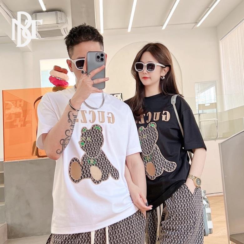 Áo thun nam nữ thương hiệu Tide 2022 Mùa hè mới thêu áo thun hàng đầu Thương hiệu Tide nửa tay gấu 🎁