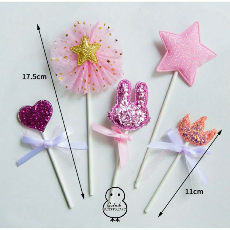 topper cắm bánh [FREESHIP] set cắm tai thỏ hiện đại