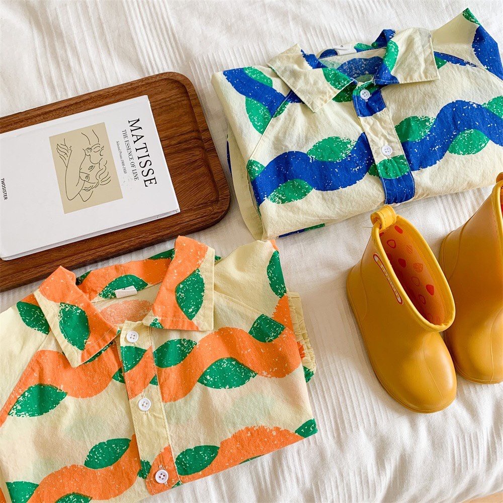 Bộ Sơ Mi Đũi Lượn Sóng - Sơ Mi Đi Biển Cho Bé Trai Và Bé Gái Từ 8-30Kg Ken Store