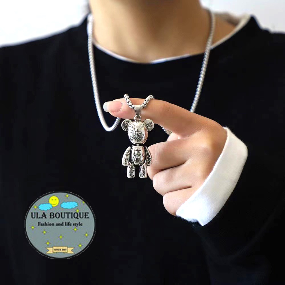 Dây chuyền Titan mặt gấu Bearbrick Ula shop Vòng cổ Nam Nữ phong cách Hip hop Unisex Thời trang