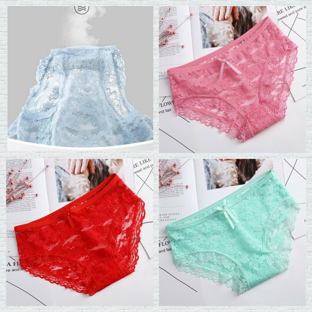 5 Quần Lót Ren Đính Hoa Nơ Cao Cấp , Quần Lót Ren Nữ Xinh Xắn Shop YUNA