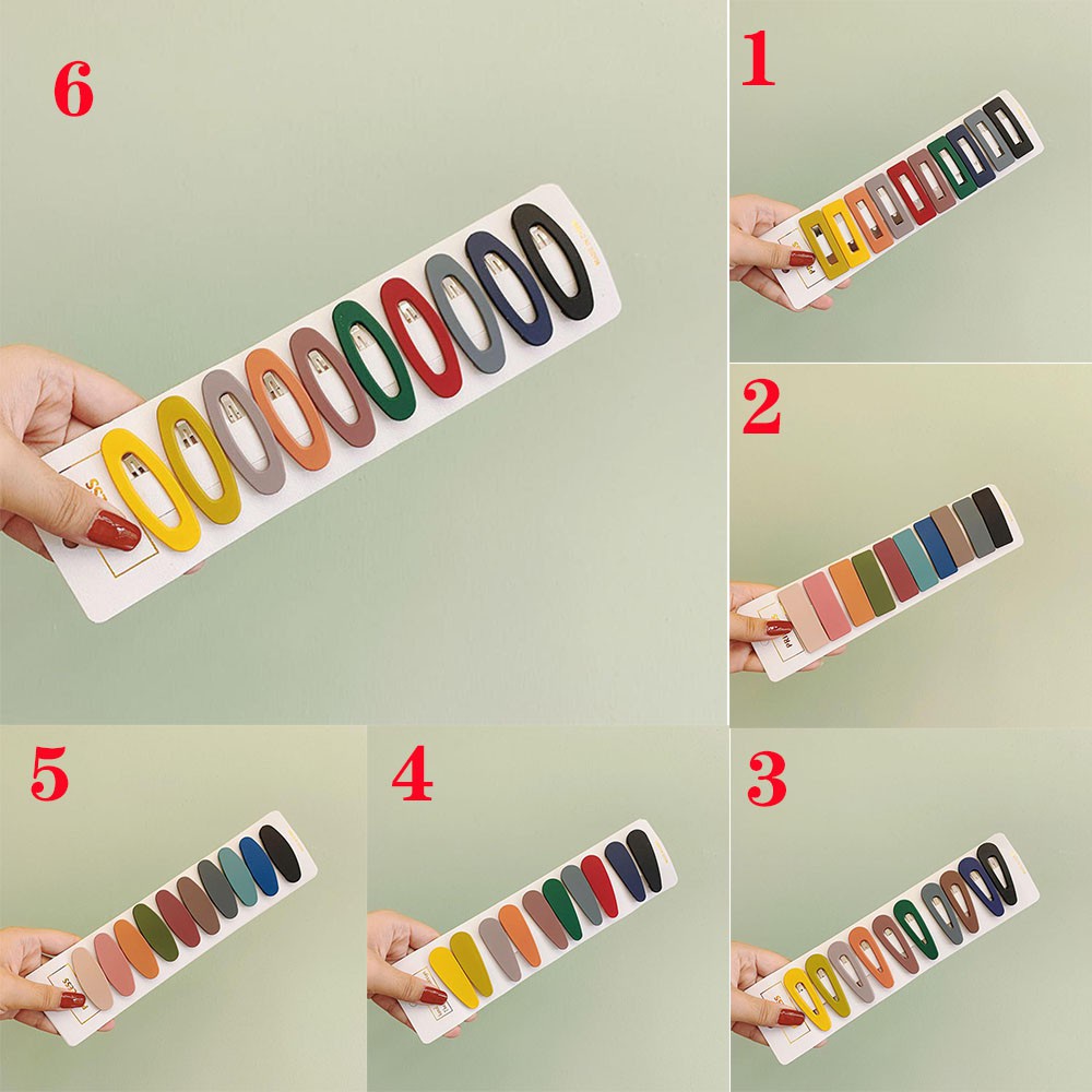 Set 10 Kẹp Tóc Thiết Kế Kiểu Hình Học Màu Sắc Ngọt Ngào Xinh Xắn Cho Nữ