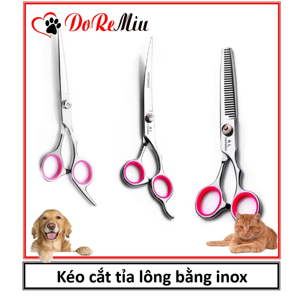 Doremiu - (1 cái)  Kéo cắt tỉa lông chó mèo bằng inox 6inch (3 loại kéo thẳng, kéo cong, kéo tỉa) kéo cắt lông thú cưng