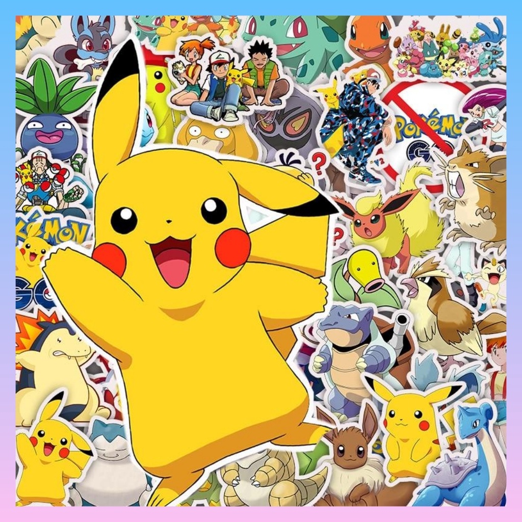 Set 80 Nhãn Dán Pokemon Sticker Hoạt Hình Đáng Yêu Chống Thấm Nước Trang Trí Mũ Bảo Hiểm, Laptop, Điện Thoại, Guitar