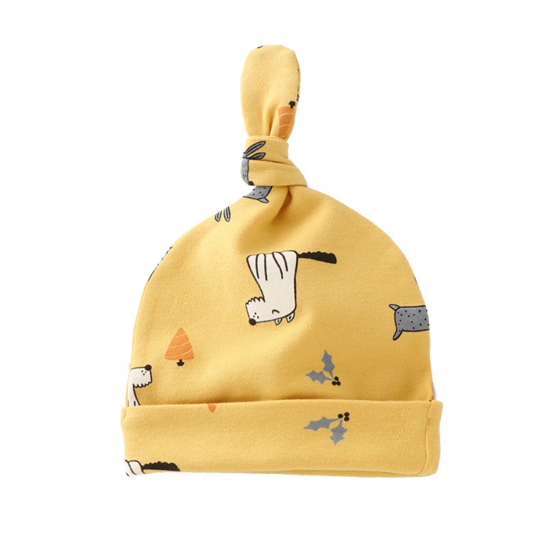 Mũ Beanie Cotton Thắt Nút Cho Bé Trai Sơ Sinh 0-6 Tháng Tuổi