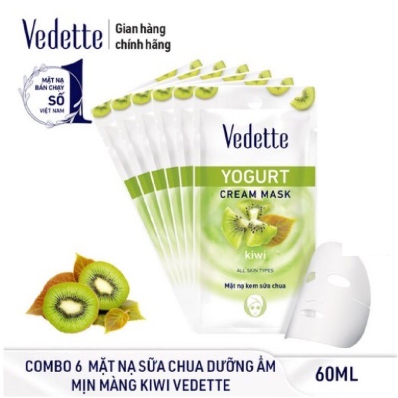 COMBO 6 MẶT NẠ KEM SỮA CHUA KIWI 10ml VEDETTE - DƯỠNG DA ẨM & SÁNG DA