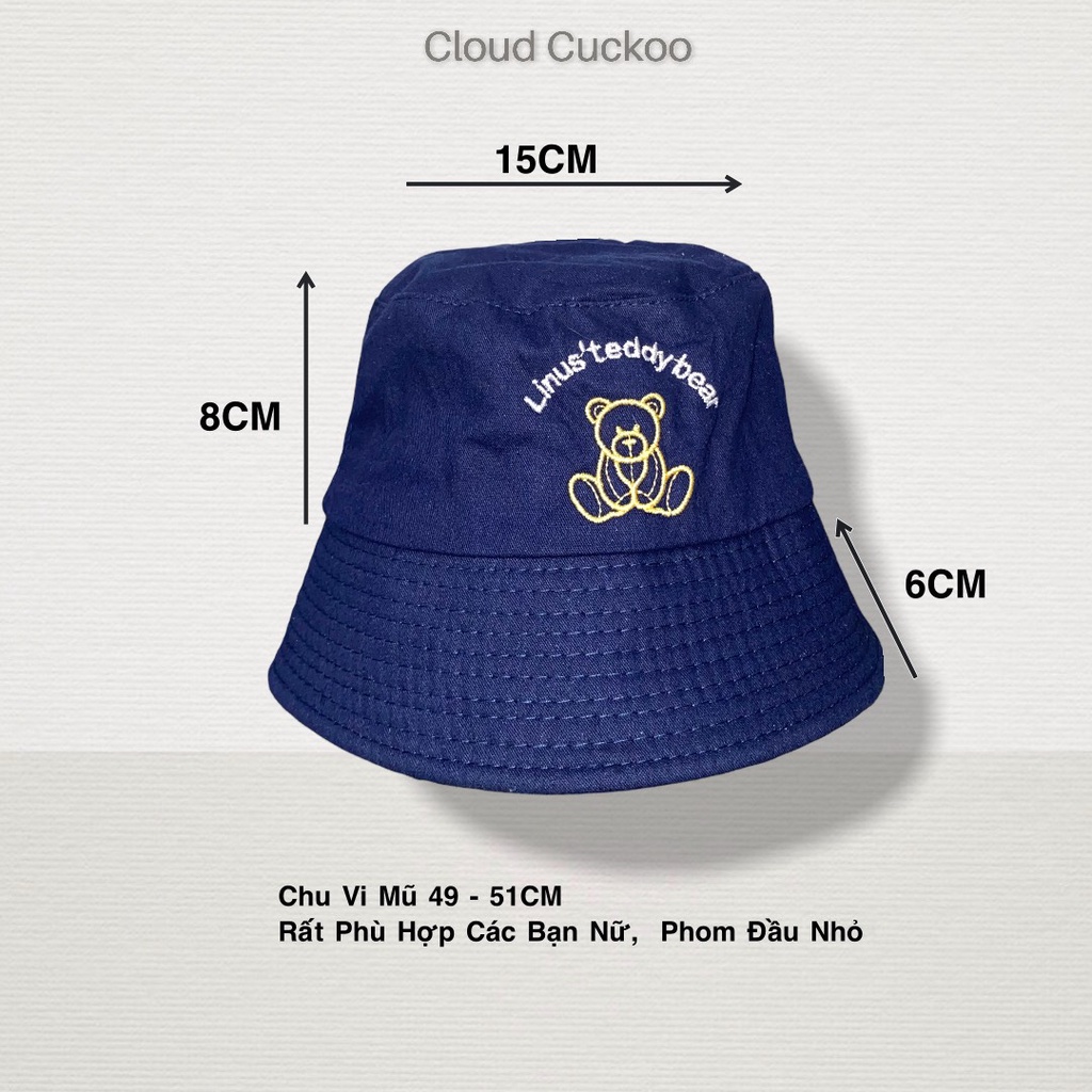 Mũ Bucket Thêu Hình Gấu Bear Teddy Nâu Phom Mũ Bé Cho Bạn Nũ Đầu Nhỏ - Mã Số: MBK01873