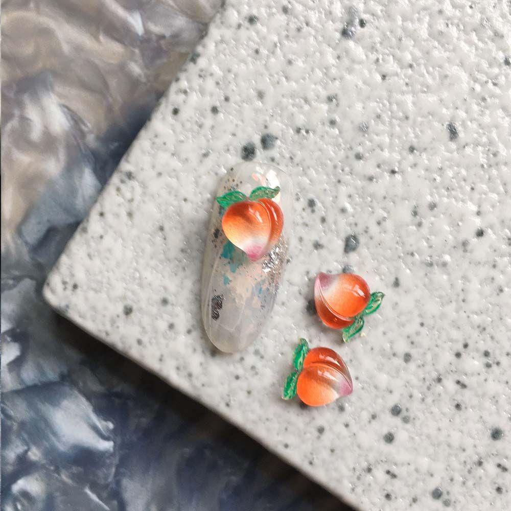 OCEANMAP Nail Art Jewelry Kawaii Sweet 3D Nail Accessories Peach Nail Drills Resin Flatback Fruit Nail Decoration
