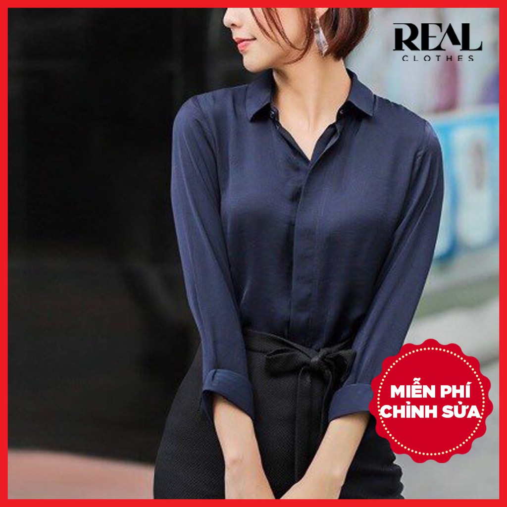 Sơ mi xanh đen cổ mềm_REAL