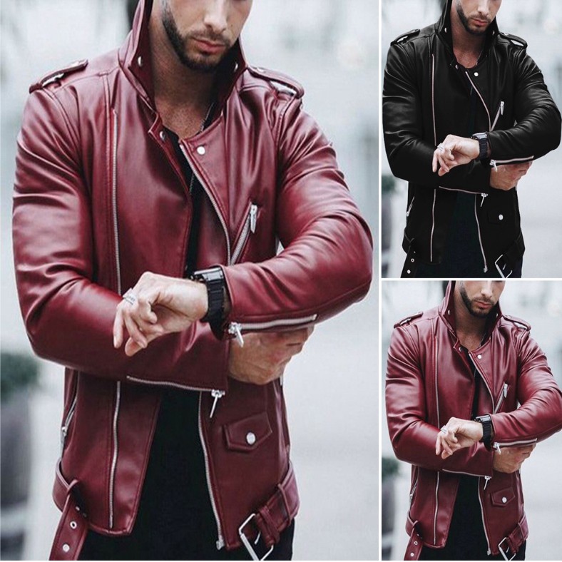Áo da Nam Kiểu dáng Hàn quốc _ Mens Vintage Slim Fit Moto Biker