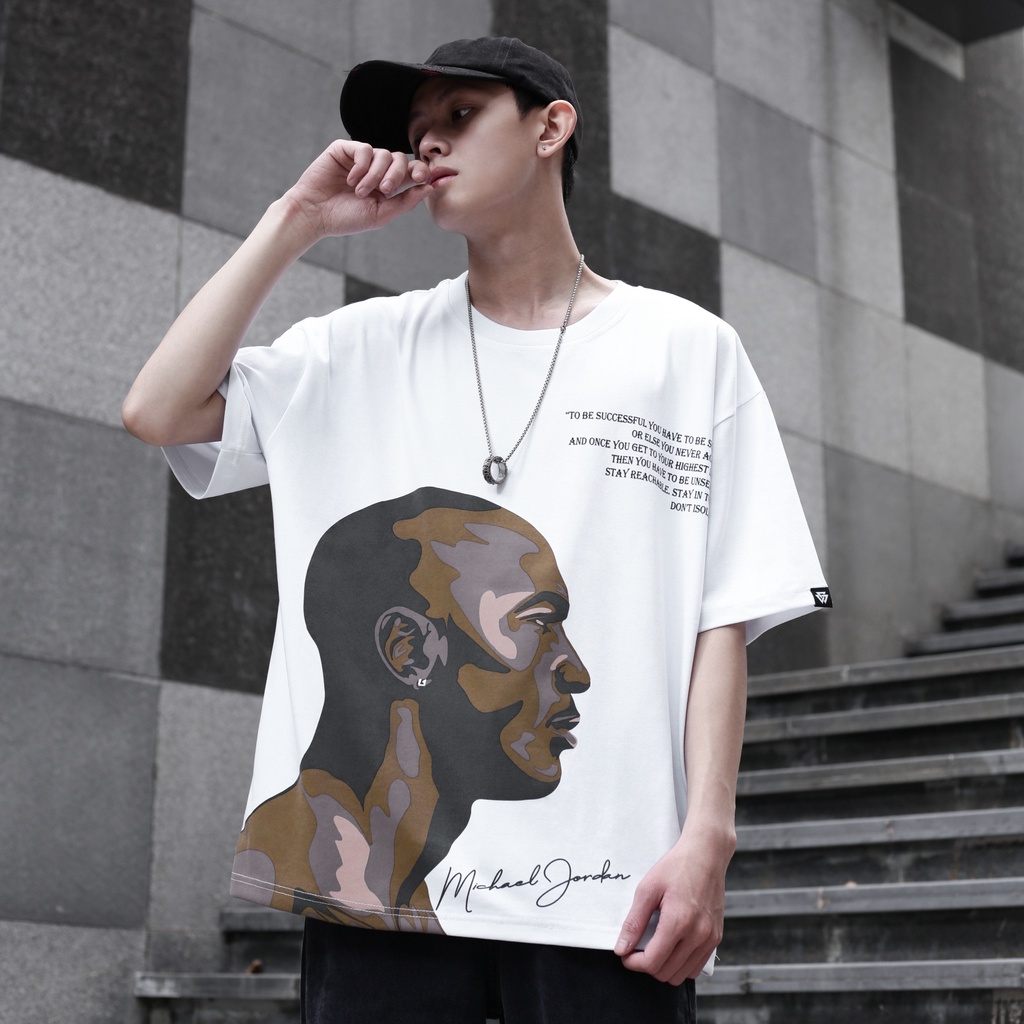 Áo Thun Michael Jordan Màu Trắng Hình In Sắc Nét Chất Liệu 100% Cotton Form Rộng Thoải Mái Unisex Nam Nữ