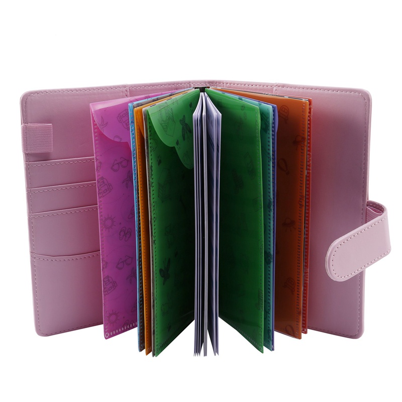 Sổ còng lá rời với phong bì đựng tiền mặt/ 12 phong bì dạng mở dáng dọc có đục lỗ dùng lập kế hoạch thu chi màu hồng