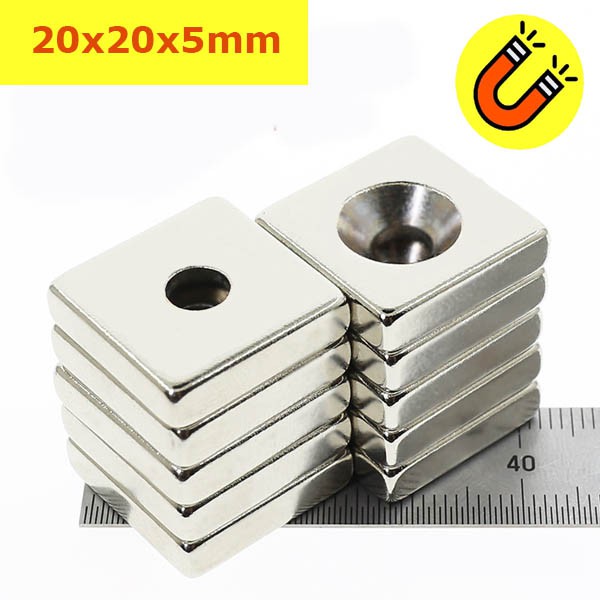 Nam châm đất hiếm có lỗ bắt vít 20x10x5mm 20x20x5mm 20x20x10mm