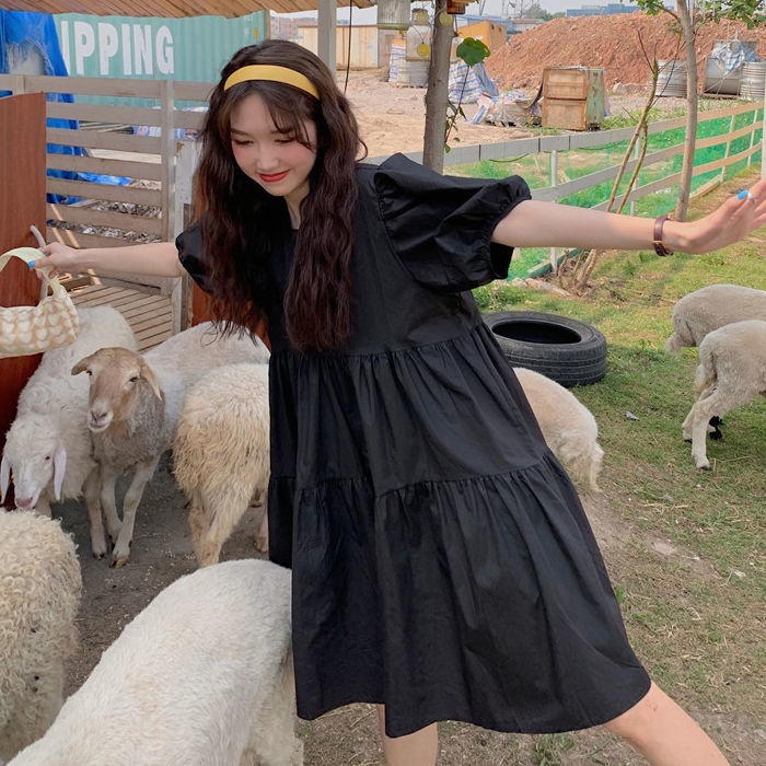 Đầm Tầng Tay Ngắn Dáng Rộng Phong Cách Hàn Quốc Thời Trang Cho Nữ