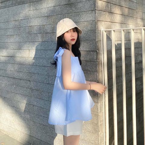 Set áo babydoll buộc nơ vai kèm quần sooc - Sét áo váy tiểu thư - Mono Boutique