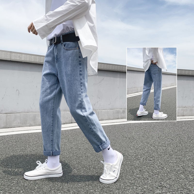 Men jeans Wide Leg denim pant Loose Straight Baggy men's jeans Streetwear Hip Hop casual Skateboard pants S-5XL Neutral trousers Spring and summer jeans men's loose straight tube wide leg light blue pants male student Korean fashion youth 9 points
