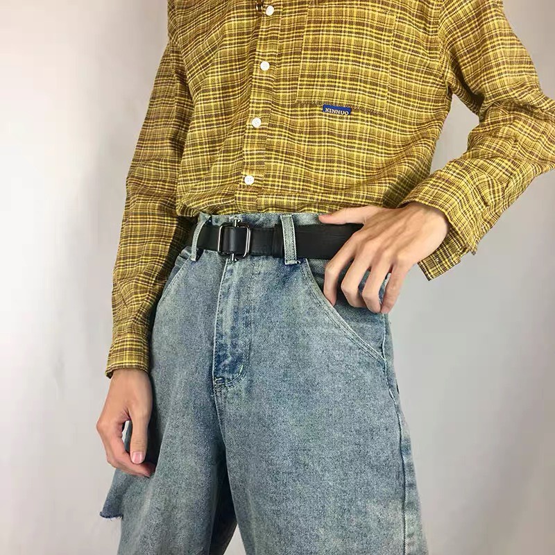 Thắt lưng nam mặt vuông chữ nhật ghi đen nam tính cool ngầu TLN013 - Dây nịt nam đen đi chơi học làm - Thắt lưng trendy