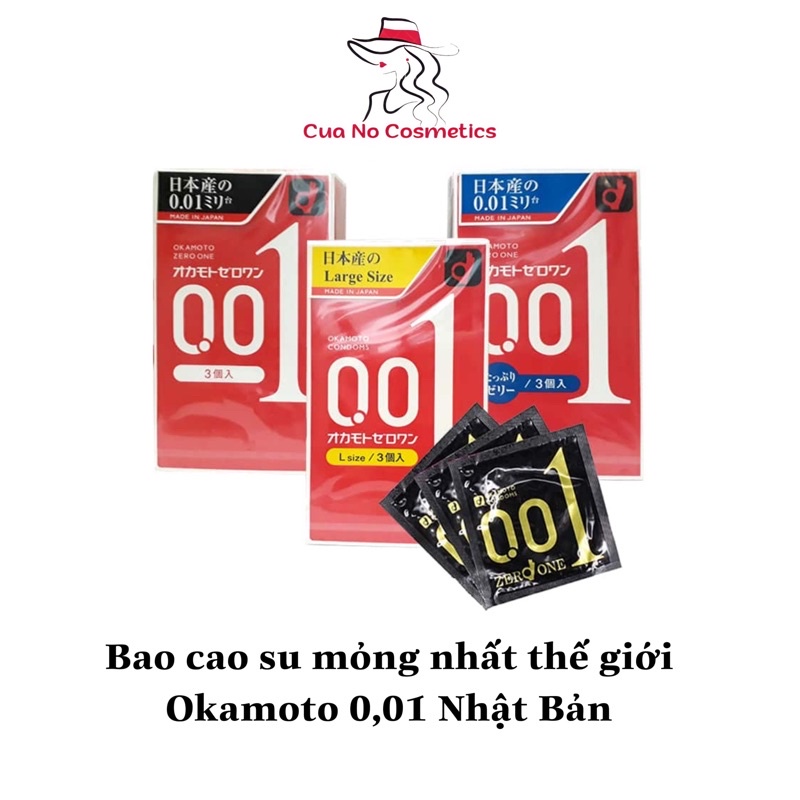 Bao cao su mỏng nhất thế giới mỏng 0,01 mm của okamoto hộp 3 chiếc