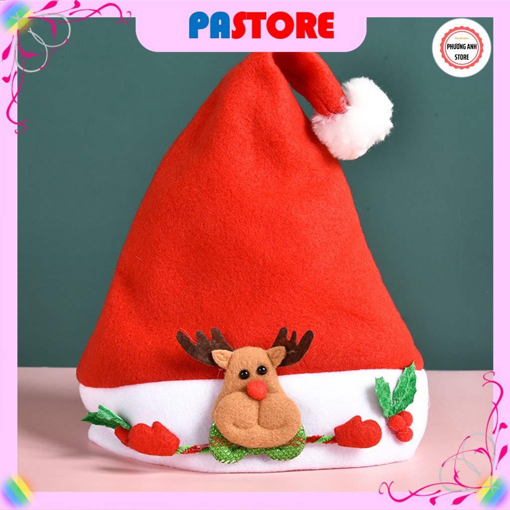 Mũ, nón ông già Noel, phụ kiện Giáng sinh chất liệu nhung, hình ngộ nghĩnh