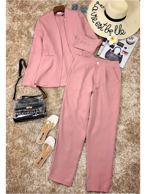 Set áo khoác vest, balzer công sở và quần baggy dài