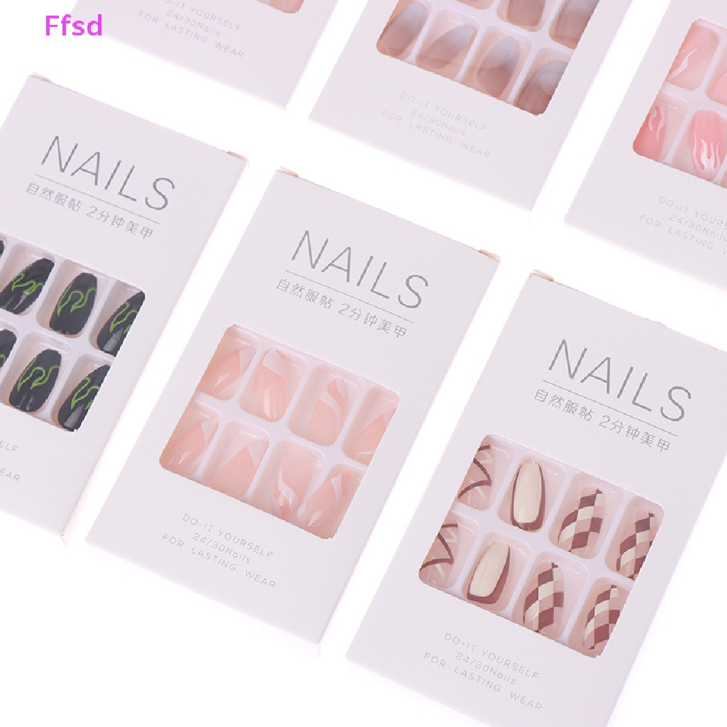 {Ffsd} Bộ 24 Móng Tay Giả Dạng Ấn Có Thể Tháo Rời * Bán Chạy