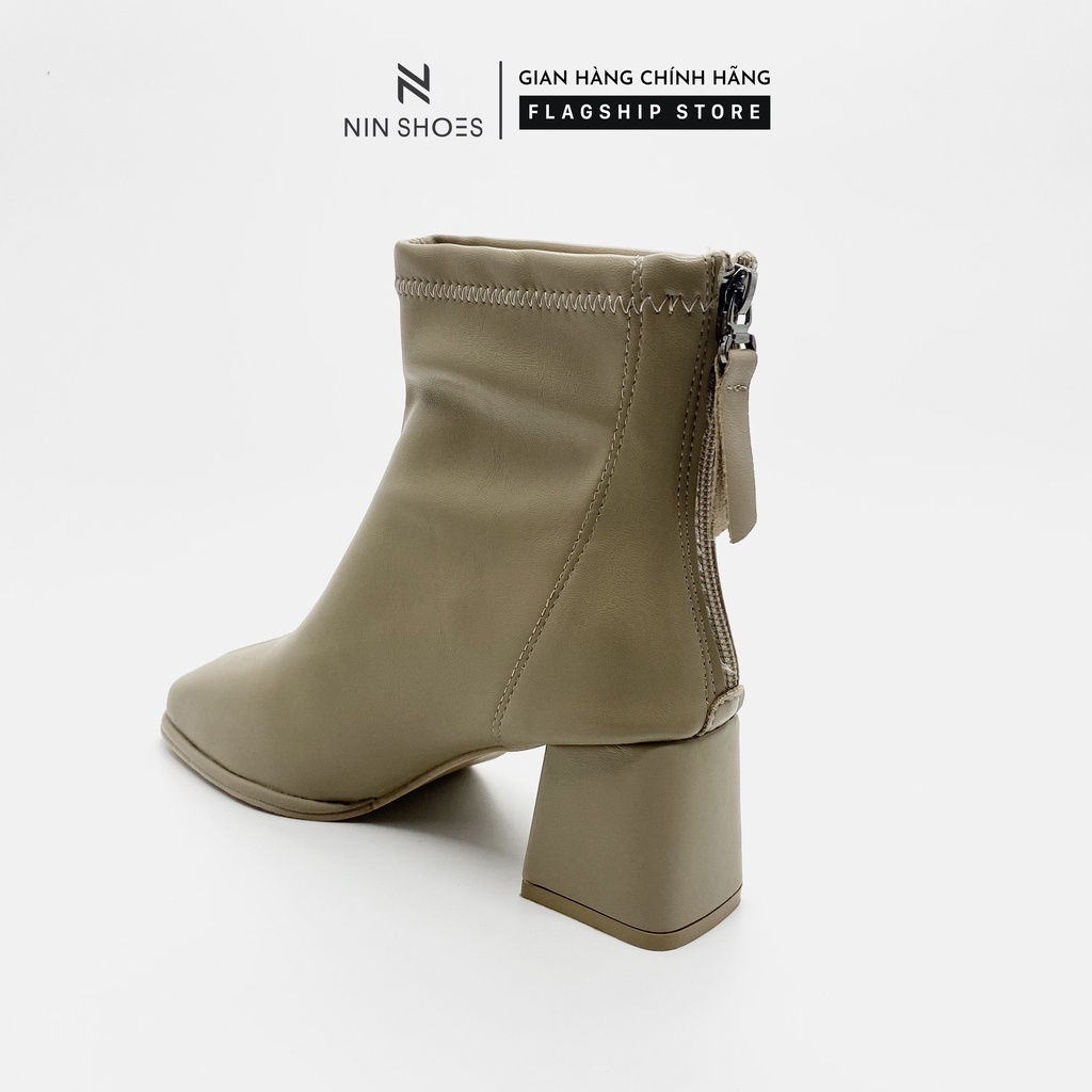 Giày Boot nữ 5p gót vuông khoá hông kéo khoá sau da si Ninshoes | WebRaoVat - webraovat.net.vn