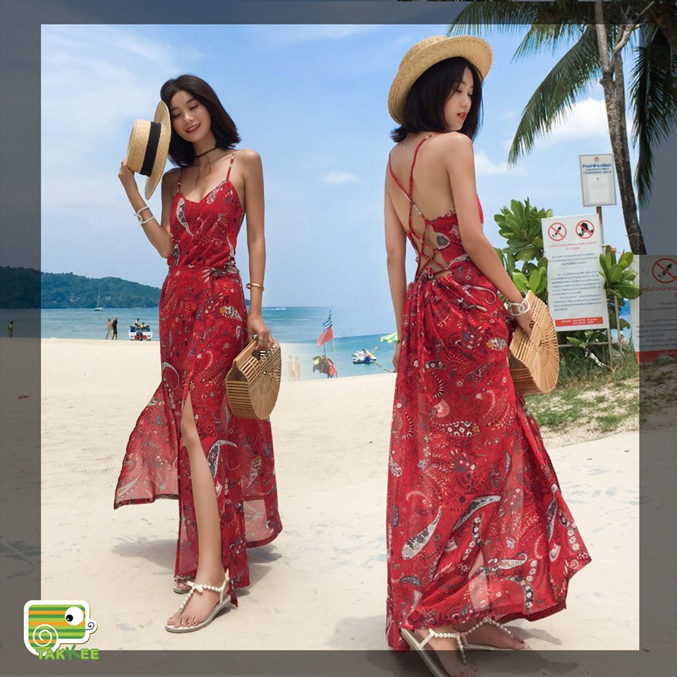 V290-VÁY ĐẦM NỮ ĐI BIỂN VÁY MAXI HOA HAI DÂY CHO CHO CÔ NÀNG ĐIỆU ĐÀ