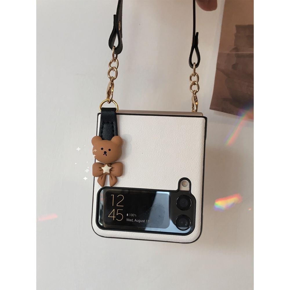 Bao Da Điện Thoại Nắp Gập Hình Gấu Nâu diy Dễ Thương Cho samsung galaxy z flip 4g 5 4 3 flip3 zflip4 zflip5 Ốp