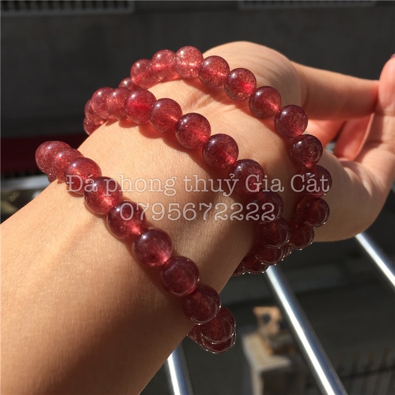 Vòng tay dâu tây đẹp 8a siêu vip có kiểm định strawberry quartz