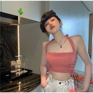Áo caro yếm kiểu rút dây 2 bên có kèm mod ngực hot p99