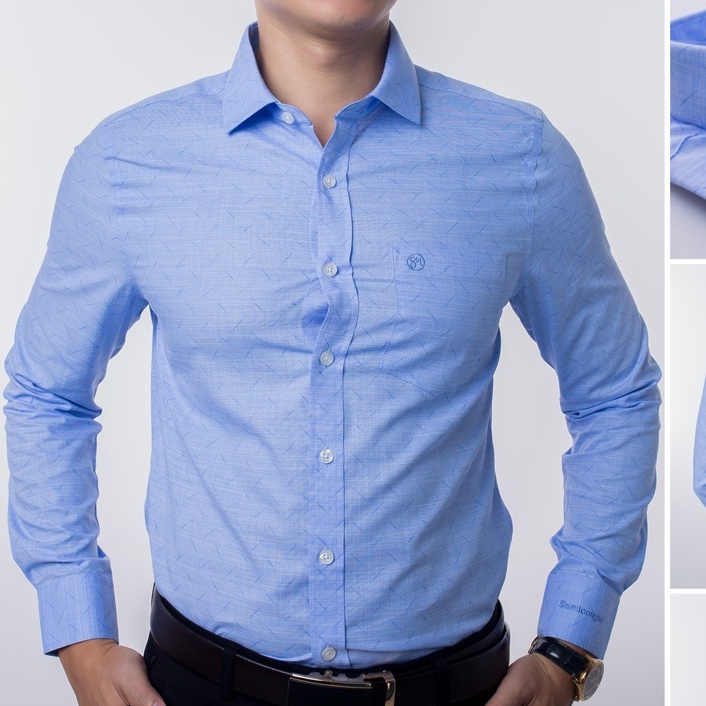 Áo Sơ Mi Nam Công Sở Trung Niên Thương Hiệu Anton Màu Xanh In Họa Tiết Vải Sợi Cotton- Y8561