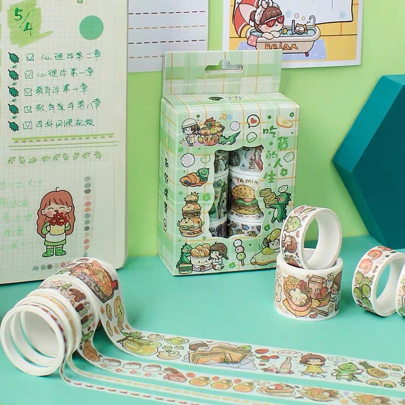 [Mã LIFE2410K giảm 10K đơn 20K] Hộp 10 cuộn washi tape caicai theo phong cách meatball